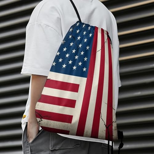 Yoga Drawstring Bag Gym Sackpack String Backpack Waterproof for Sports Beach Swimming Lightweight Men Women, American Usa Flag Crack Bags - color: Picture (1001)