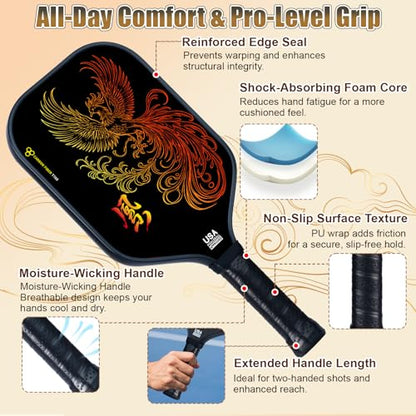 Pickleball Paddles Set of 2 and 8 Balls – Lightweight Carbon Fiber Pickleball Paddles, Durable 2 Paddles + 8 Outdoor Balls + Bag, Best for Beginner & Pro