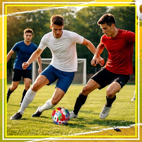 Tellingyou World Flag Soccer Ball Country Flags Training Ball 2026 International Multi Country Design with Pump Needle and Storage Bag for Team Practice Club Games Soccer Fan Gifts - size: Size 4