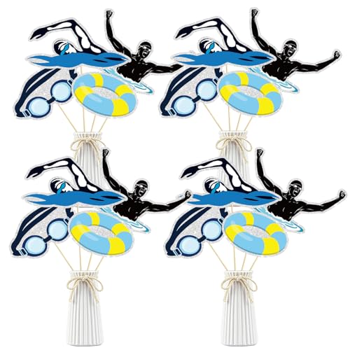 Swimming Party Centerpieces Sticks,Swimming Theme Sports Theme Happy Birthday Table Toppers,Swim Team Party Decorations Supplies Photo Booth Props.Set of 16 - color: Yy