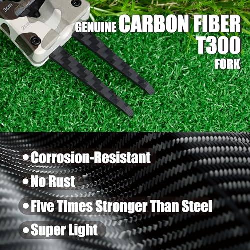SANDIAN, All-in-1 Value Pak, Adjustable Golf Tee Height Setter with Divot Tool, Genuine Carbon Fiber Made Pitchfork, Super Lightweight, T800 Ball Marker, Hat Clip, Tees, Leather Holster, Zipper Case - color: Camouflage Full