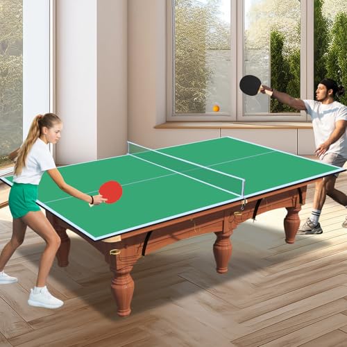 Ping Pong Table Top for Pool Table, Foldable & Portable Table Tennis Table Topper Indoor Outdoor Table Tennis Conversion Top w/Net & Premium Foam Padding - color: 8.5FT for 7/8FT Pool Table-Green