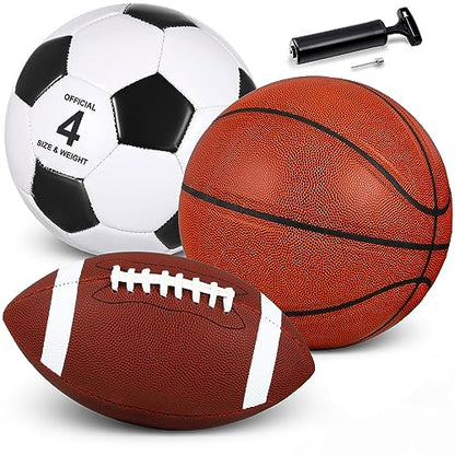 Libima 3 Pcs Sports Ball Set for Kids Teens Include Official Size Basketball Soccer Football with Pump and Carry Bag Training Practice Sport Back to School Gift