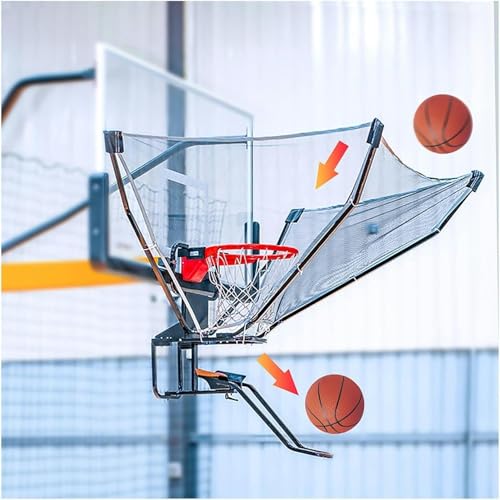 Basketball Hoop Returner Return Attachment Shooting Machine Metal Ball with Net Rotating Chute Rebounder Exercise for Shot Ef