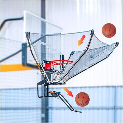 Basketball Hoop Returner Return Attachment Shooting Machine Metal Ball with Net Rotating Chute Rebounder Exercise for Shot Ef