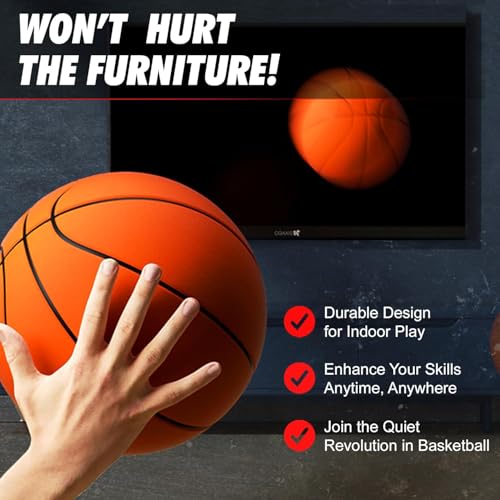Silent Basketball Dribbling Indoor, Foam Silent Basketball Indoor Training Higher Bounce Noiseless Quiet Ball for Quiet Dribbling Gift for Youth (Tangerine)