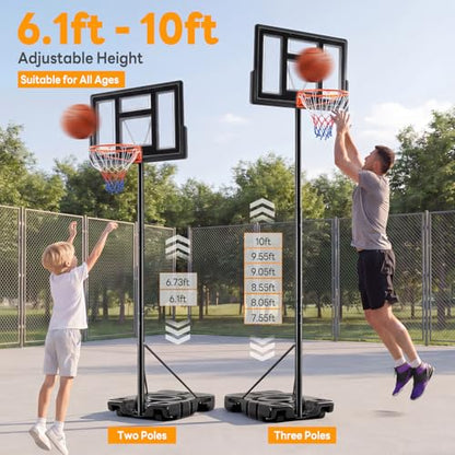 Portable Basketball Hoop Outdoor, Adjustable Basketball Hoops Goal System Shatterproof Backboard, Shock Absorbent Rim, Fillable Base for Swimming Pool/Backyard/Driveway - style: Black 6.1-10FT