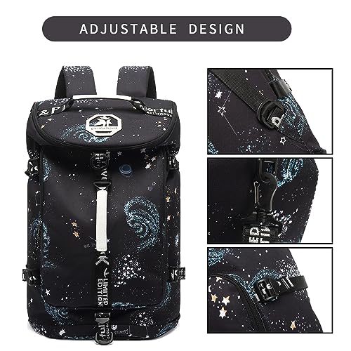 Floral gym duffel bag backpack, fashion wrestling bag,with shoe compartment, 4 kinds of back method waterproof travel sports walking laptop Lightweight（A-Starry Sky） - color: A-Starry Sky