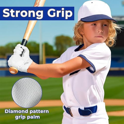 AIGEVTURE Baseball Bating Gloves Adult Youth Baseball Softball Batting Gloves Adult Kids Boys Girls - color: White, size: Kids Small