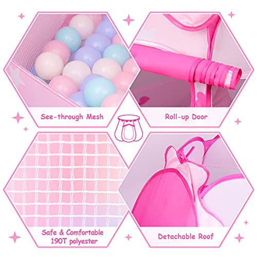 Princess Tent Girls Kids Playhouse Pop Up Play Tent with Star Light Tent for Kids Ball Pit Toys for 1,2,3 Years Girl Birthday Gift for Indoor Outdoor Toddler Girl Gift, Easy to Pop Up and Assemble - style: Tent with star lights