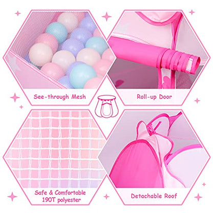 Princess Tent Girls Kids Playhouse Pop Up Play Tent with Star Light Tent for Kids Ball Pit Toys for 1,2,3 Years Girl Birthday Gift for Indoor Outdoor Toddler Girl Gift, Easy to Pop Up and Assemble - style: Tent with star lights
