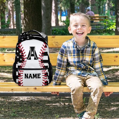 Mercuryelf Kids Backpack – Custom Baseball School Bookbag for Boys and Teens, American Flag Star Monogram School Backpack for Elementary Middle School Students, 17 Inch