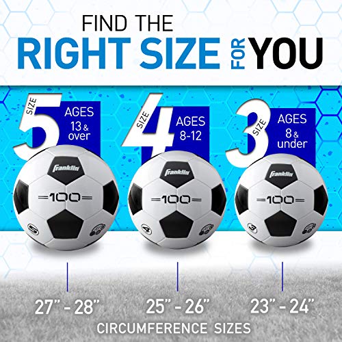 Franklin Sports Soccer Balls - Youth & Adult - Sizes 3, 4 & 5 - Single & Bulk Packs - Black & White - style: Size 5 - 1 Inflated Ball