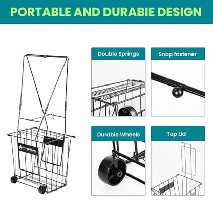 Tennis Ball Hopper, Portable Pickleball Ball Basket for Pickup, Storage & Training (Large)