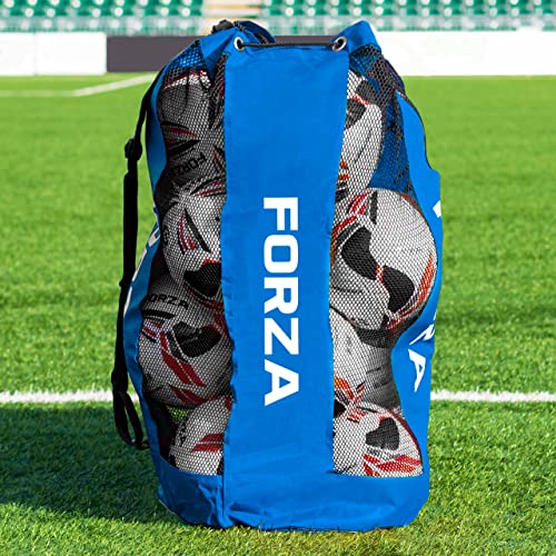 FORZA Premier Ball Carry Bag | Drawstring Soccer, Basketball, Netball & Volleyball Mesh Bag | 5 Color Options - Heavy Duty Equipment Holdall | 12 Ball Capacity - color: Blue