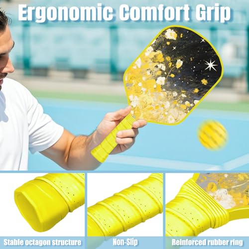 Custom Pickleball Paddles with Photo Text Logo, Personalized Pickleball Paddles with Comfort Grip, Personalized Gifts for Beginners, Lover, Boyfriend, Men (Only One Paddle) - color: yellow