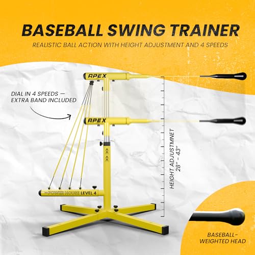 Apex Sports Baseball Swing Trainer – Adjustable Batting Practice Trainer with Power Resistance Bands for Hitting Mechanics, Swing Speed & Timing