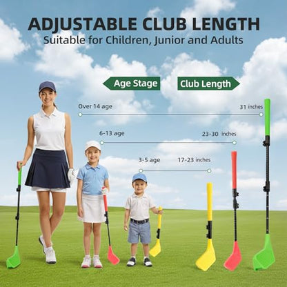 Kids Toy Golf, 17-31 inches Adjustable Telescopic Height Toy Golf Clubs for Toddler 3+ Upgraded Left and Right Handed, Includes 2 Balls, Outdoor Golf Game in Grass Parks, Yards, Red