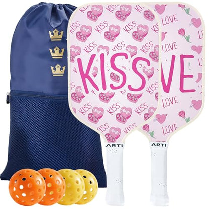 ARTI Pickleball Paddles Set of 2-USAPA Approved Fiberglass Surface Pickleball Set,2 Pickleball Rackets, 4 Balls and 1 Portable Carry Bag - color: Valentine