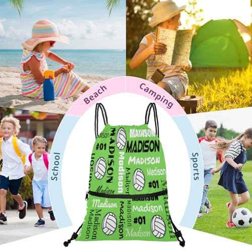 Custom Volleyball Style Drawstring Bag, Personalized Sports Ball Backpack Drawstring Sack Cinch Bags for Team Gift Party Favors, Grass Green - color: Grass Green
