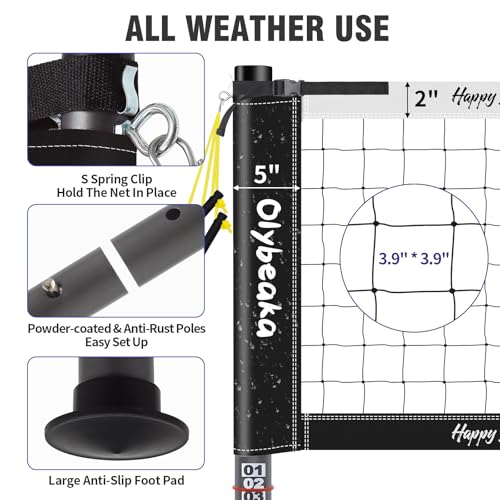 20ft / 32ft Portable Outdoor Volleyball Net Set for Backyard Beach Grass with Heavy Duty 1.25" Adjustable Poles, 28-Ply PE Net, PU Volleyball & Pump, Large Storage Bag (Black + White, 32ft)