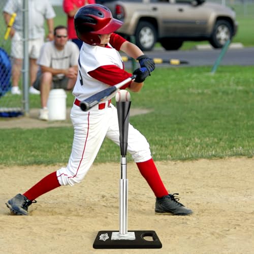 PLAYAPUT Baseball Batting Tee - Portablel Hitting Tee for Baseball/Softball with Handrolled Flexible Rubber Top, Premium Baseball Tee,Height Adjustable 24-46 inches for Kids or Adults| Easy Carrying