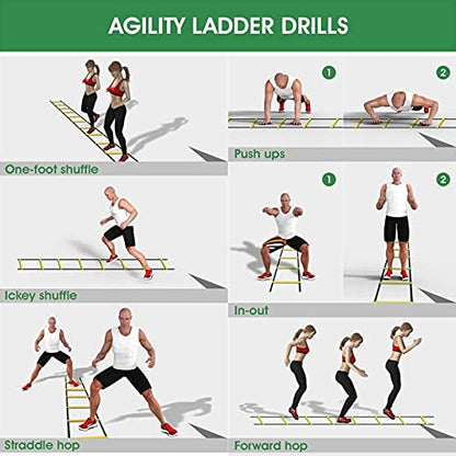 Agility Ladder Flexibility Training Ladder, Speed Agility Training Set, with Resistance Parachute/12 Cones,Unisex's Premium Trainer Kit