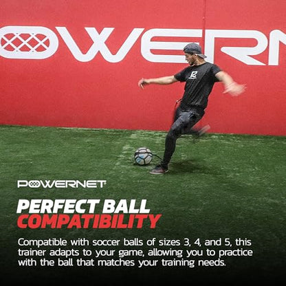 PowerNet Solo Rebounder, Adjustable Soccer Ball Skill Trainer for Kicking, Throwing & Juggling, Indoor Outdoor Soccer Training Equipment, Fits Ball Sizes 3, 4, and 5