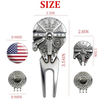 WIGERLON Golf Divot Tool and Ball Marker Set,Divot Repair Tool with Ball Marker(1pcs Divot Tool,2 Set Golf Hat Clip with Enamel Magnetic Ball Marker)