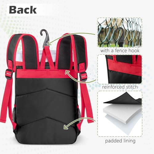 Smasrob Youth Baseball Bag for T Ball, Rec and Travel Ball, Softball Bag with Helmet Holder and Fence Hook - color: Black