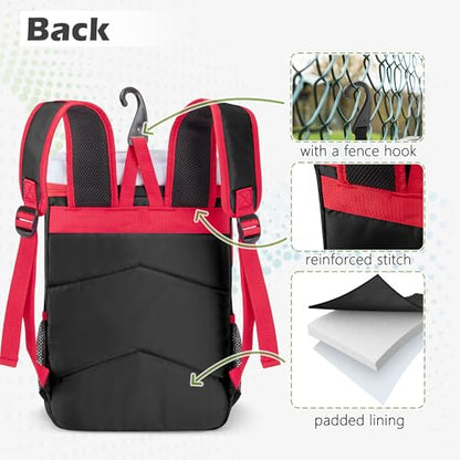 Smasrob Youth Baseball Bag for T Ball, Rec and Travel Ball, Softball Bag with Helmet Holder and Fence Hook - color: Black