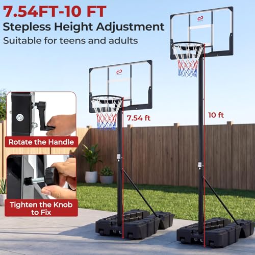 Goplus Foldable Basketball Hoop, 10 FT Stepless Adjustable Basketball Goal System w/Fillable Base, Wheels & Shatterproof PC Backboard for Adults, Indoor Outdoor Portable Basketball Stand for Backyard