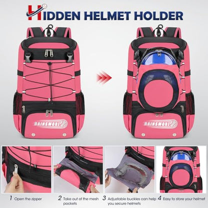 RAINSMORE Baseball Bag for Youth & Adult Lightweight Softball Bat Bag with Shoe Compartment, External Helmet Holder and Fence Hook Waterproof Baseball Backpack Hold T-Ball, Bat and Softball Equipment