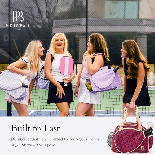 Pik’le’Ball Sport Premium Women's Pickleball Bag – Stylish and Versatile Sports Bag with Water Bottle Holder, Padded Paddle Pocket, and Spacious Design (fits 2+ Paddles!) - color: Court Couture Navy