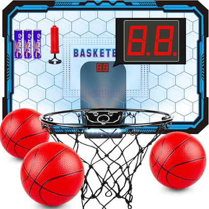 Indoor Basketball Hoop Boys Gifts for Teens Door Room Basketball Hoop Mini Hoop with Scoreboard, 3 Balls and Batteries Basketball Toys for 8 9 10 11 12