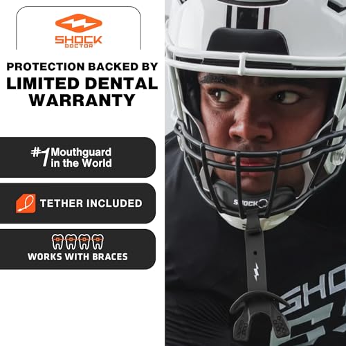 Shock Doctor Bolt Lipguard, Adult Mouth Guard Football with Strap. Mouthguard One Size Fits All - color: Yellow