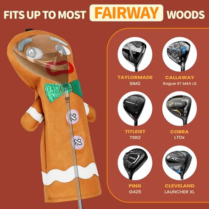 Funny Golf Club Head Cover Driver Headcover Fairway Wood Headcover Hybrid Club Head Cover Brown Monster Cookie - style: Fairway