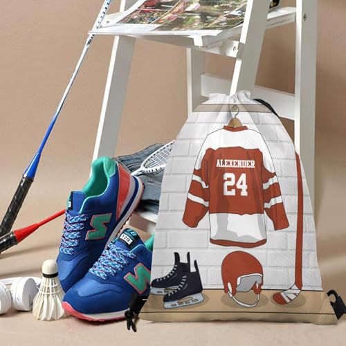 Ice Hockey Sport Fan Player Rust Personalized Drawstring Backpack Sports Gym Bag Christmas Gift Party Goodie String Cinch Bag for Women Men - color: Option 56