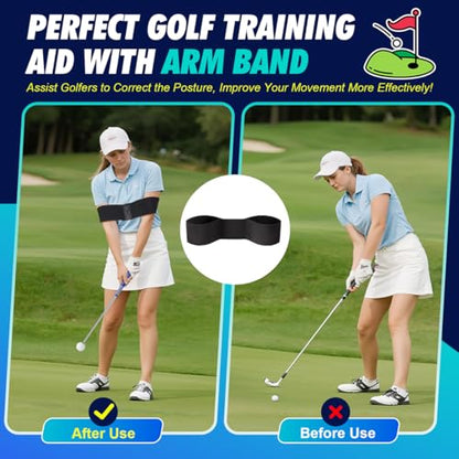 Retractable Golf Swing Training Aid, Right-Handed Golf Swing Trainer with Click Feedback, Tempo Stick Golf to Improve Strength & Tempo with Arm Band, Ideal for Beginners, Indoor & Outdoor Use