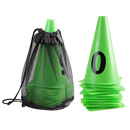 Fydun 10 Pack 23Cm Green Soccer Training Cones Numbered 0 9 Football Markers for Coaching Practice