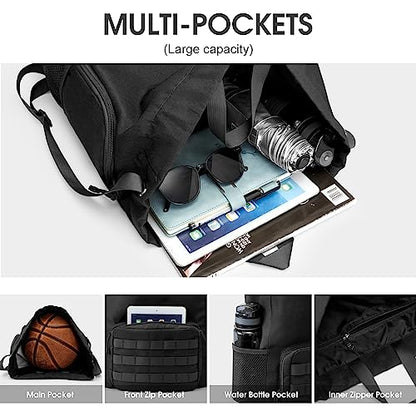 G4Free Drawstring Backpack Gym Backpack Soccer Basketball Bag with Shoes Compartment Tactical Water-Resistant String Sports Bag for Men Women(Black) - color: Black