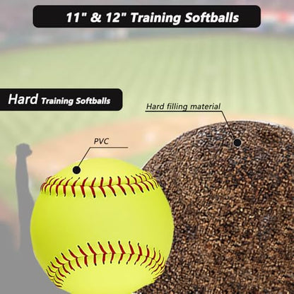LOOEEL 11" & 12" Training Softballs,Official Size and Weight Practice Softball,Leather Covered Fast Pitch Practice & Training Balls for Ball Sports Softballs for Games.-Yellow