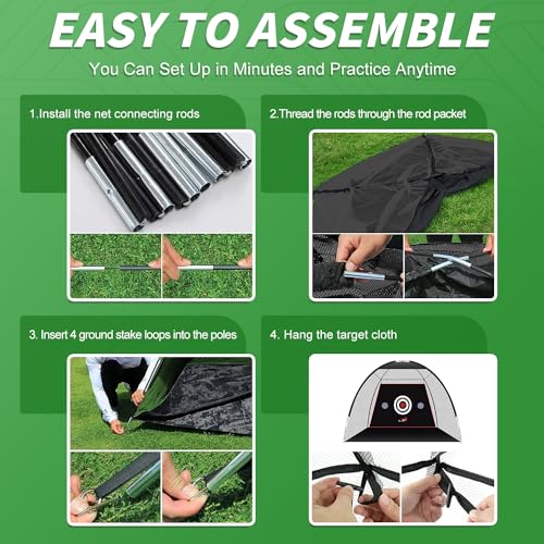 Golf Practice Net with Tri-Turf Mat - All-in-One Home Golf Hitting Aid for Backyard Driving, Chipping, Swing Training