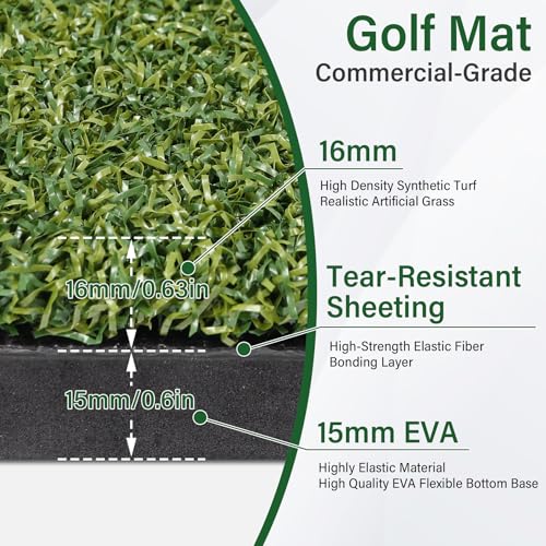 Golf Mat,Elite Golf Hitting Mats Practice Outdoor & Indoor,5x4ft Turf Driving Range Mats for Golf Simulators and Practice with 10 Balls,9 Tees,21|31mm Thickening Domivans - size: Thickness 31 mm