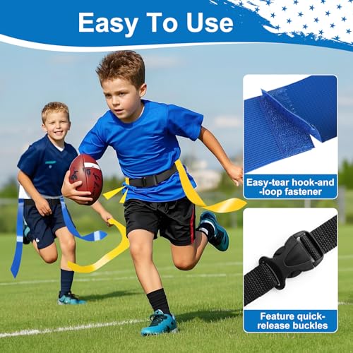 Adjustable Flag Football Belts for Youth/Adults, Set of 4/10 Tear-Resistant Belts for Football Training/Games/Outdoor - color: 4 Pcs: 2 Blue and 2 Yellow