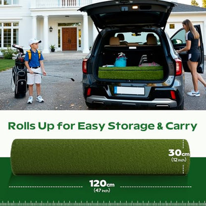RIKADE Golf Mat - 5x4ft & 6x4ft 26mm-31mm Golf Hitting Mat for Simulators, Backyard, Garage, Indoor & Outdoor Use, Features Dual-Turf Mats with Ball Tray for Chipping and Swing Training - style: 5 x 4 ft, 1.02 in