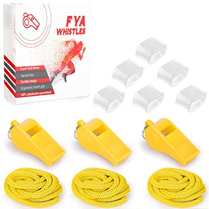 Fya Whistle with Lanyard and Mouth Grip, Super Loud Sports Whistles, Perfect for Coaches, Referees, Emergency, Lifeguard, Survival, Outdoor (Yellow)