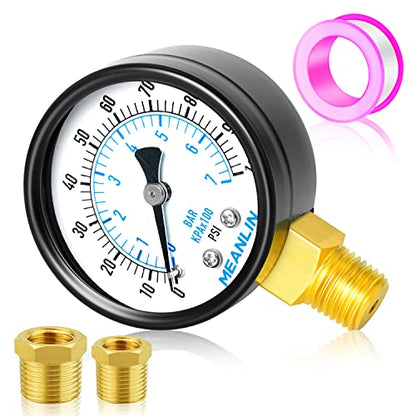 0-100Psi 2" DIAL FACE 1/4" NPT Well Pump Pressure Gauge, with 1/2" NPT and 3/8" NPT Hex Bushing, 3-2-3% Accuracy, Lower Mount - size: 0-100Psi, style: 1/4"NPT Lower Mount