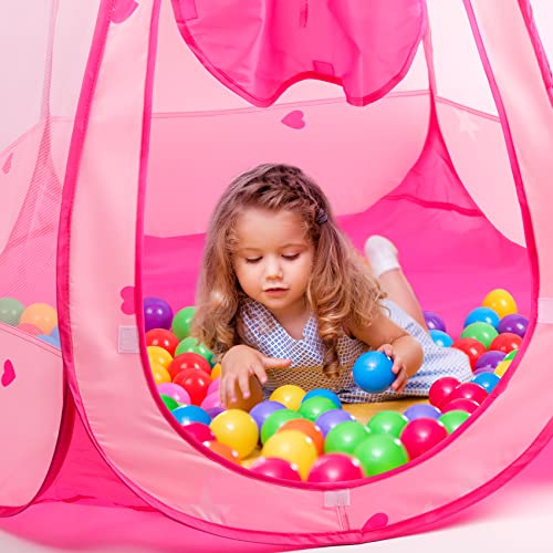 DISHIO Ball Pits with 50 Balls, Pop up Tents for Kids with Star Lights, Ball Pit for Toddlers, Princess Tent Toy for 1,2,3 yrs Birthday Gifts for Girls, Easy to Assemble and Store (50 Balls Included) - style: Tent with 50 balls/lights