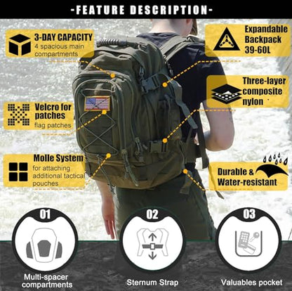 Miramrax Tactical Backpack Military Army Daypack - Assault Pack for Men Molle Backpacks Bug Out Bag 3 Day Pack for Hiking Camping Travel Hunting Rucksack Trekking Green - color: Green